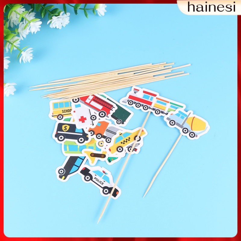 Set 18 Que Cắm Trang Trí Bánh Cupcake Hình Xe Hơi Hoạt Hình