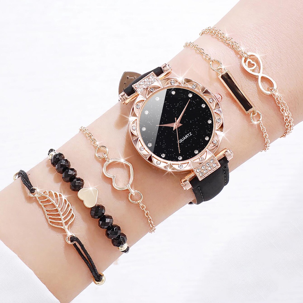 Đồng Hồ Quartz Đính Đá Với Dây Đeo Da Thời Trang