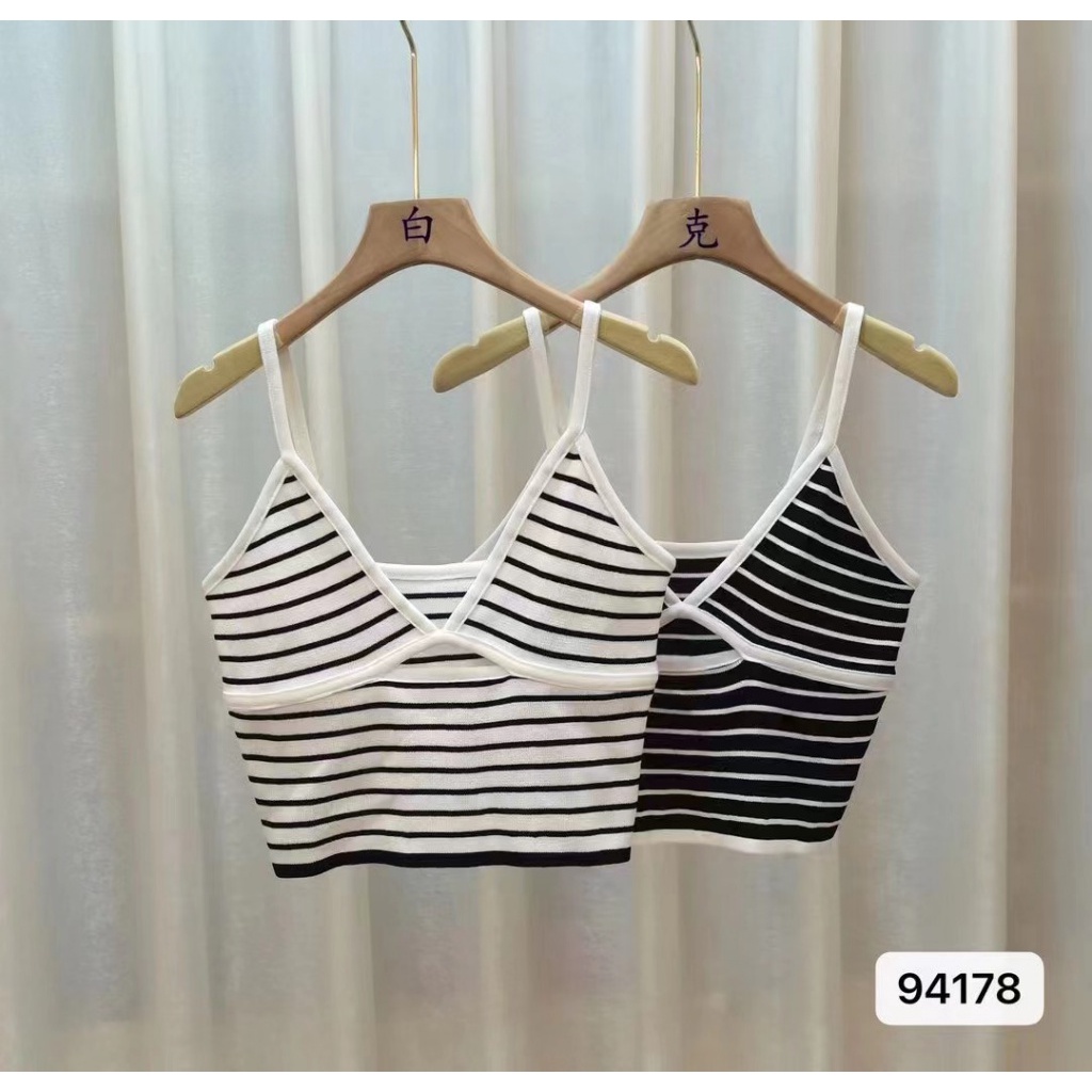 Áo Hai Dây Cổ Chữ V Khoét Sâu Họa Tiết Kẻ Sọc Thời Trang Mùa Hè Hàn Quốc Cho Nữ