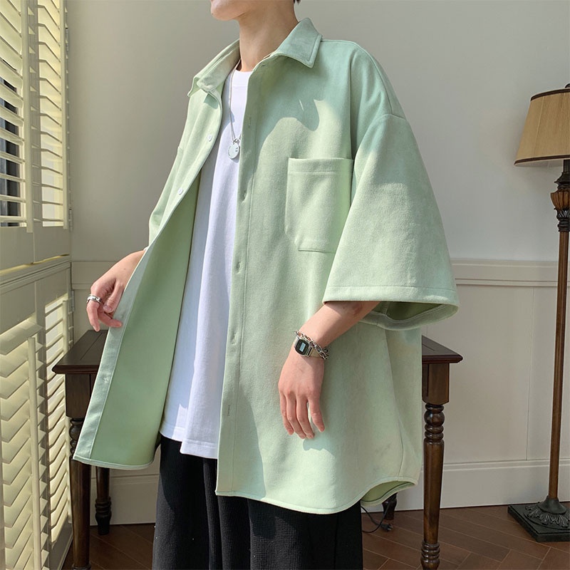 Áo Sơ Mi Tay Ngắn Phong Cách Đường Phố Nhật Bản Thời Trang Mùa Hè Cao Cấp Cho Nam