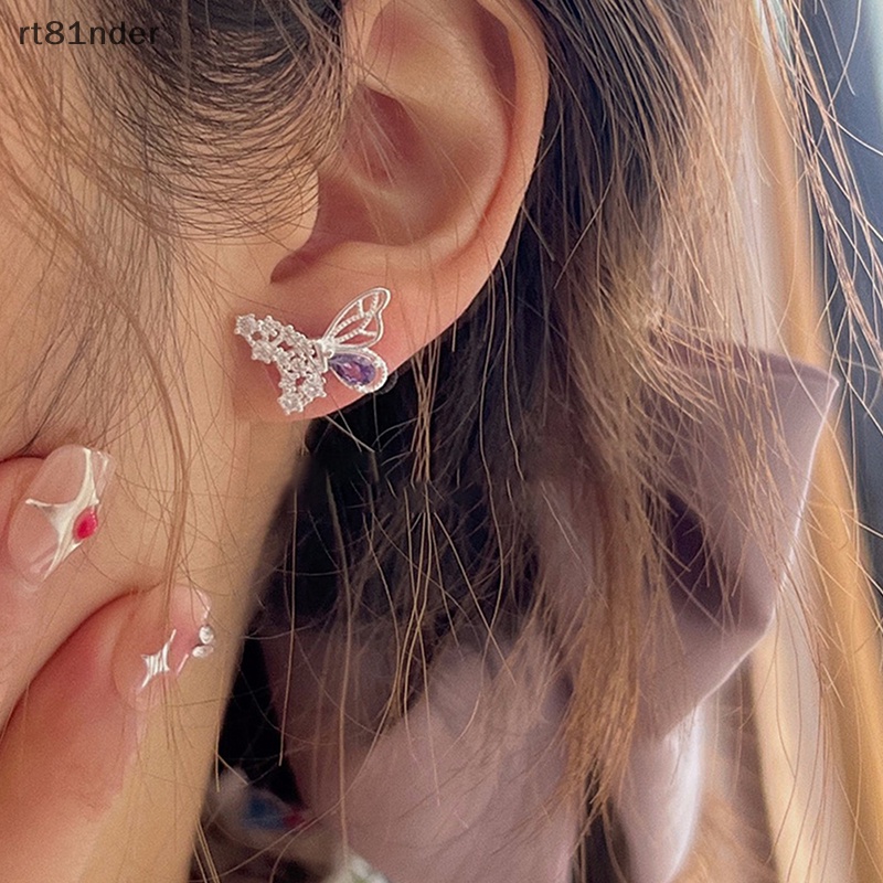 Rt 1 Đôi Khuyên Tai Dạng Xoắn Ốc Đính Đá Zircon Màu Tím Hình Bướm Dành Cho Nữ