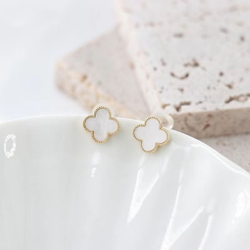 Thời Trang Bông Tai Thép Titan Đính Đá Mã Não Bốn Lá Nhiều Màu Đơn Giản Dễ Phối Đồ Cho Nữ
