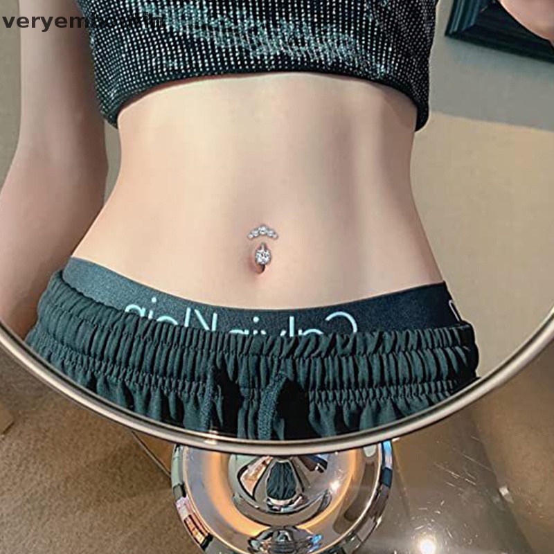 Bộ Khuyên Rốn Bằng Thép Không Gỉ Đính Đá Zircon Thời Trang Trong 1 Cho Nữ