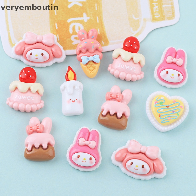 Set 10 Phụ Kiện Kẹp Tóc Hình Bánh Kem Hoạt Hình Bằng Resin Lấp Lánh DIY