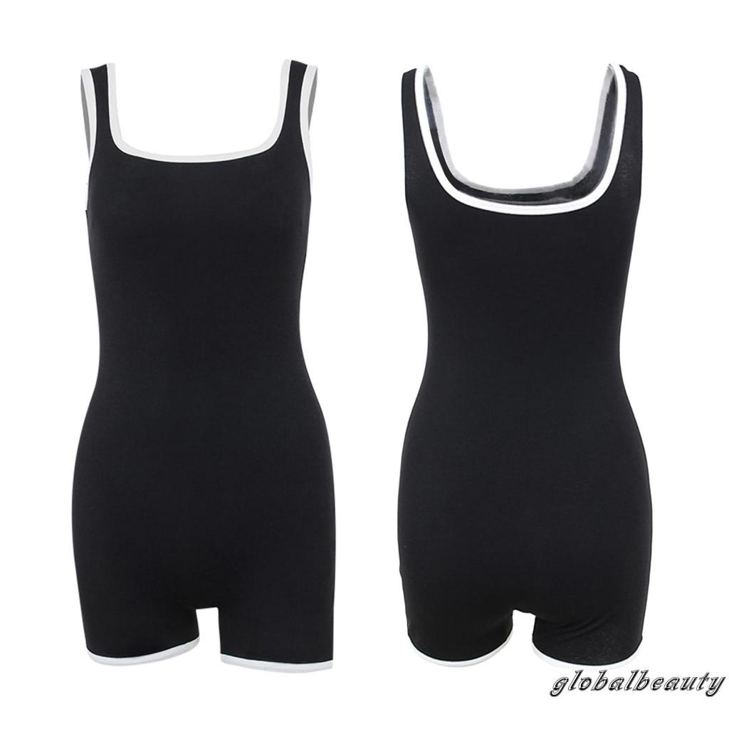 Bộ Áo Liền Quần Ngắn Cổ Chữ U Không Tay Màu Sắc Tương Phản Dành Cho Nữ