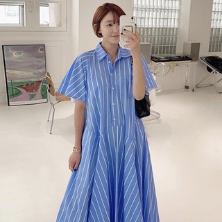 Đầm Sơ Mi Ngắn Tay Dáng Rộng Họa Tiết Kẻ Sọc Màu Sắc Tương Phản Phong Cách Hàn Quốc Thời Trang Mùa Hè Cho Nữ