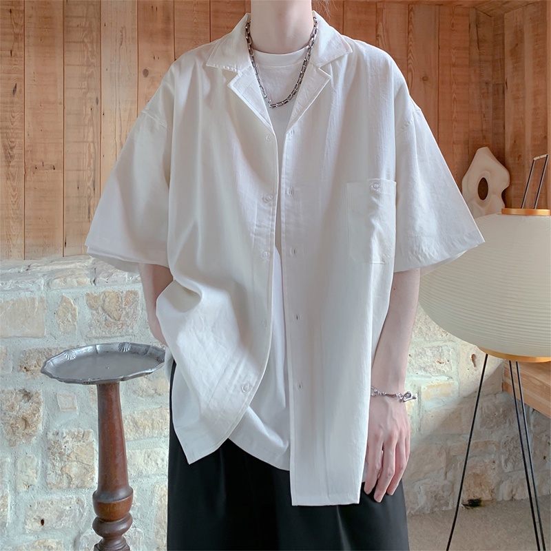 Áo Sơ Mi Tay Ngắn Dáng Rộng Phong Cách Nhật Bản Thời Trang Mùa Hè Cho Nam