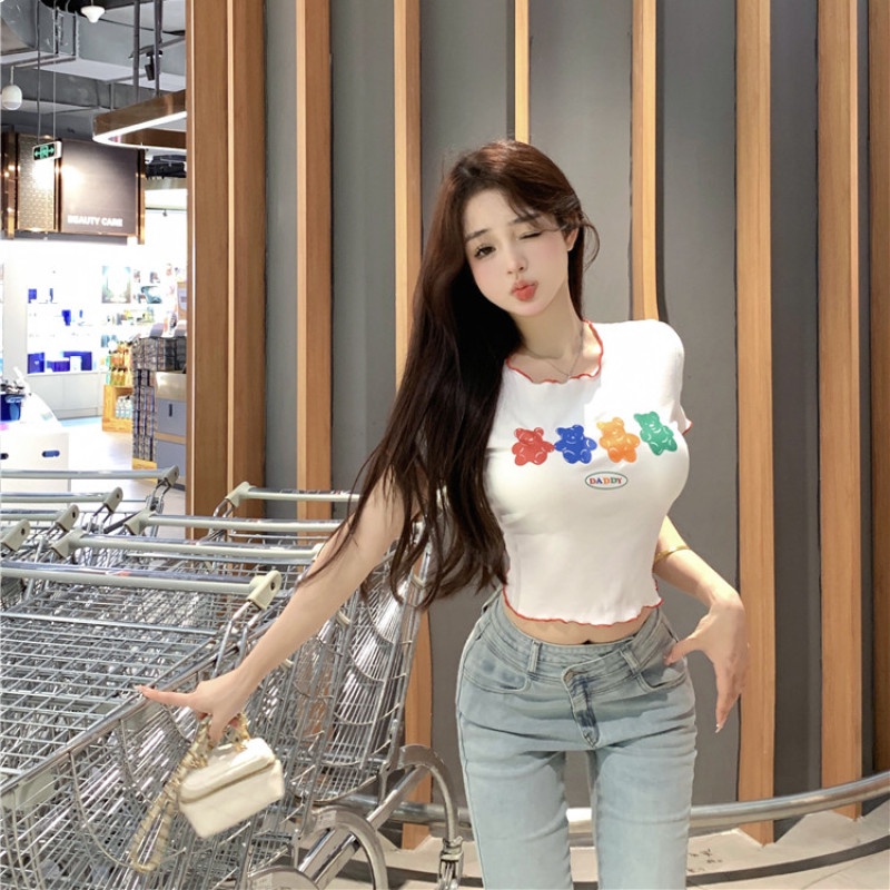 Áo Thun Tay Ngắn Cổ Tròn In Họa Tiết Hoạt Hình Nhiều Màu Sắc Thời Trang