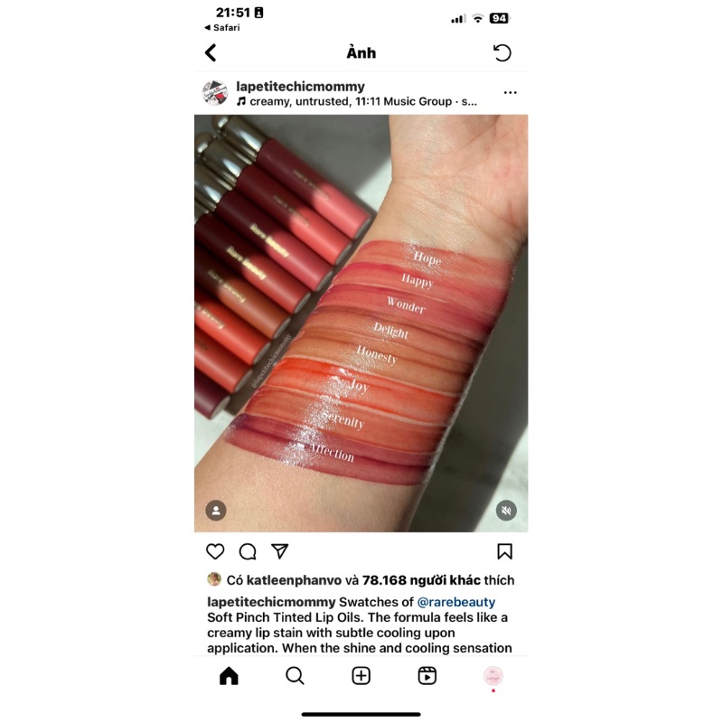 Son lì rare beauty soft pinch tinted lip oil siêu bóng