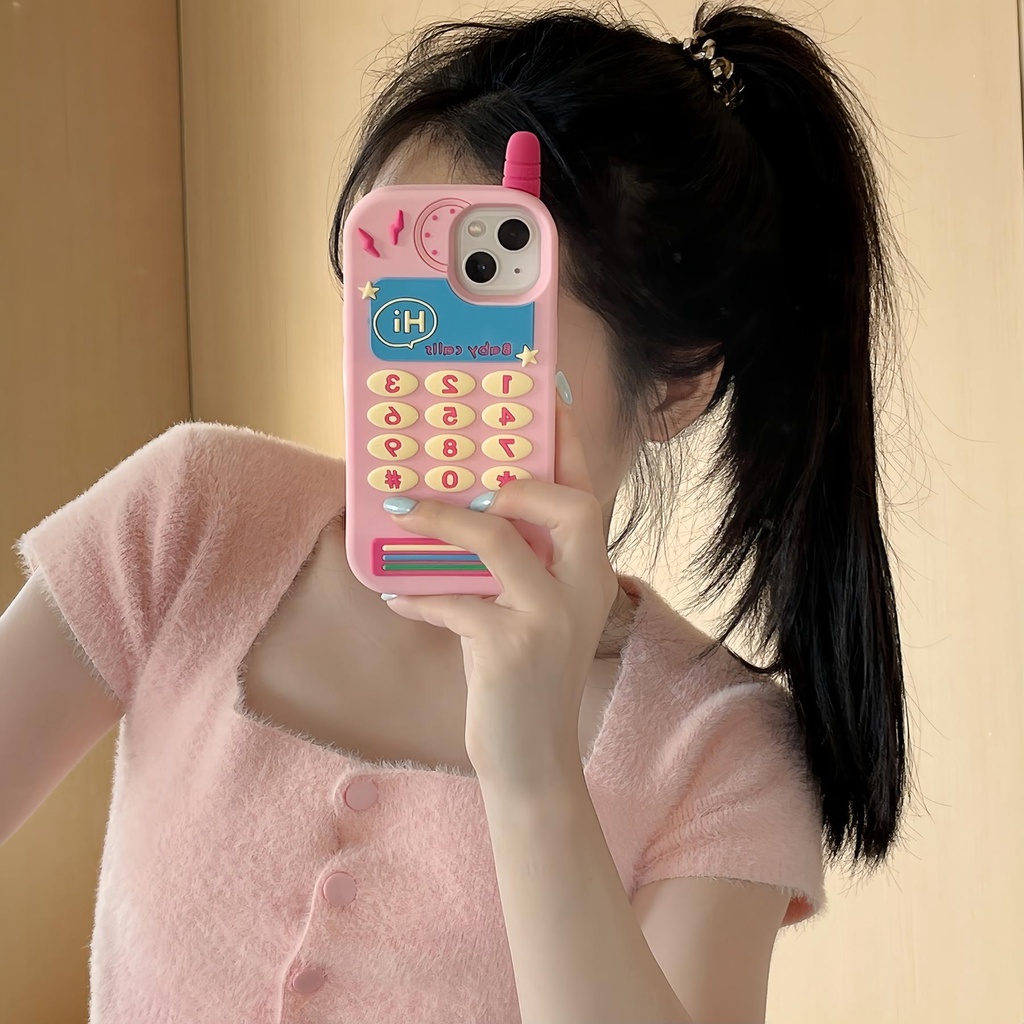 Ốp Điện Thoại TPU Silicon Mềm Chống Sốc Hình Máy Ảnh 3D Màu Hồng Cho iPhone 12 11 13 14 Pro Max