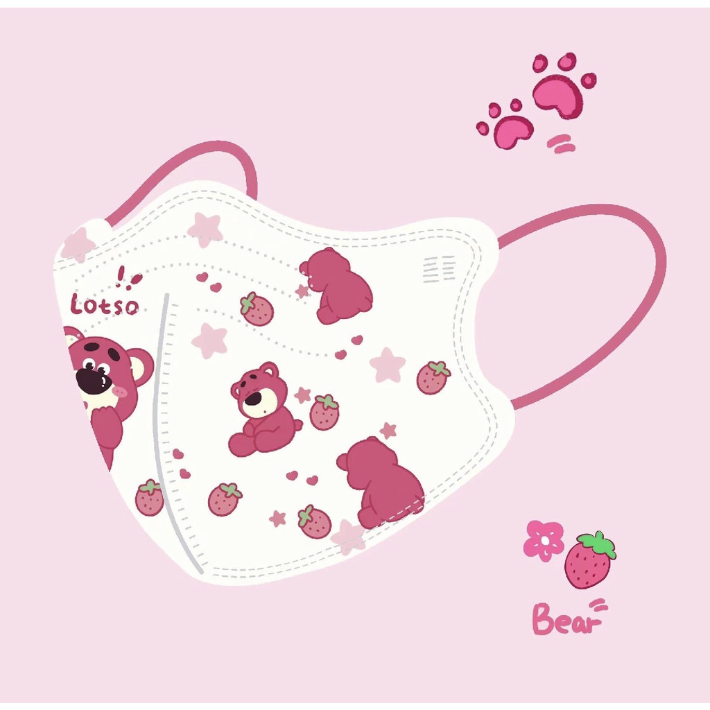 Khẩu trang 3D in hình gấu dâu dễ thương người lớn Louiis.store