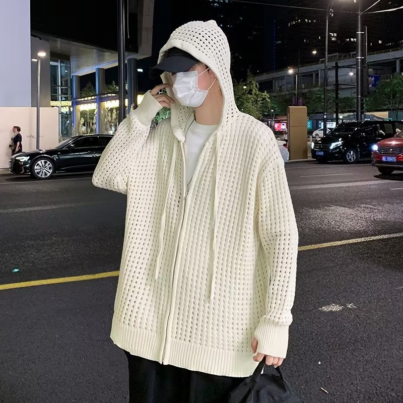 Áo Khoác Dệt Kim Phối Khóa Kéo Phong Cách Hip Hop Thời Trang Cho Nam