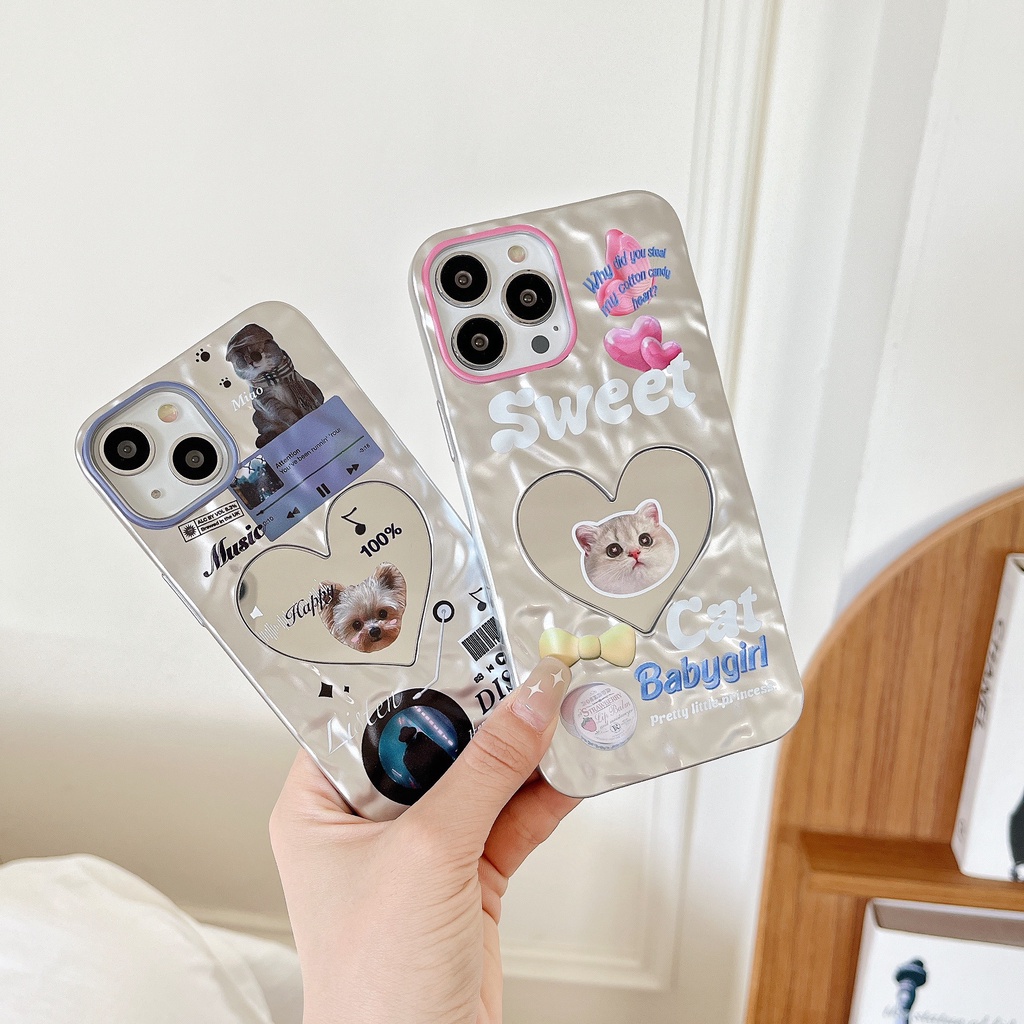 Ốp Điện Thoại Mặt Nhám Chống Sốc Kèm Gương Hình Trái Tim / Bướm / Chó Mèo Cho Apple IPhone 14 13 12 11 Pro Max