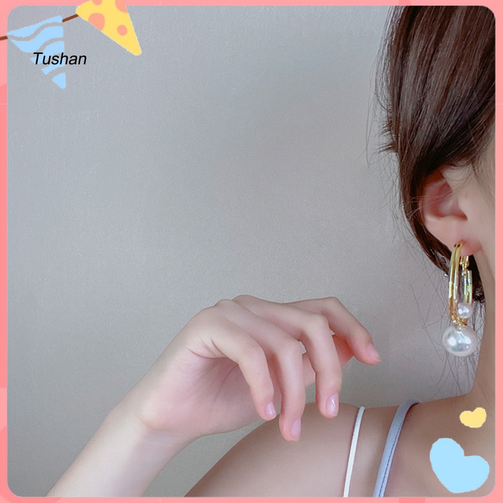 1 Đôi Bông Tai Tròn Lớn Đính Ngọc Trai Nhân Tạo Dành Cho Nữ