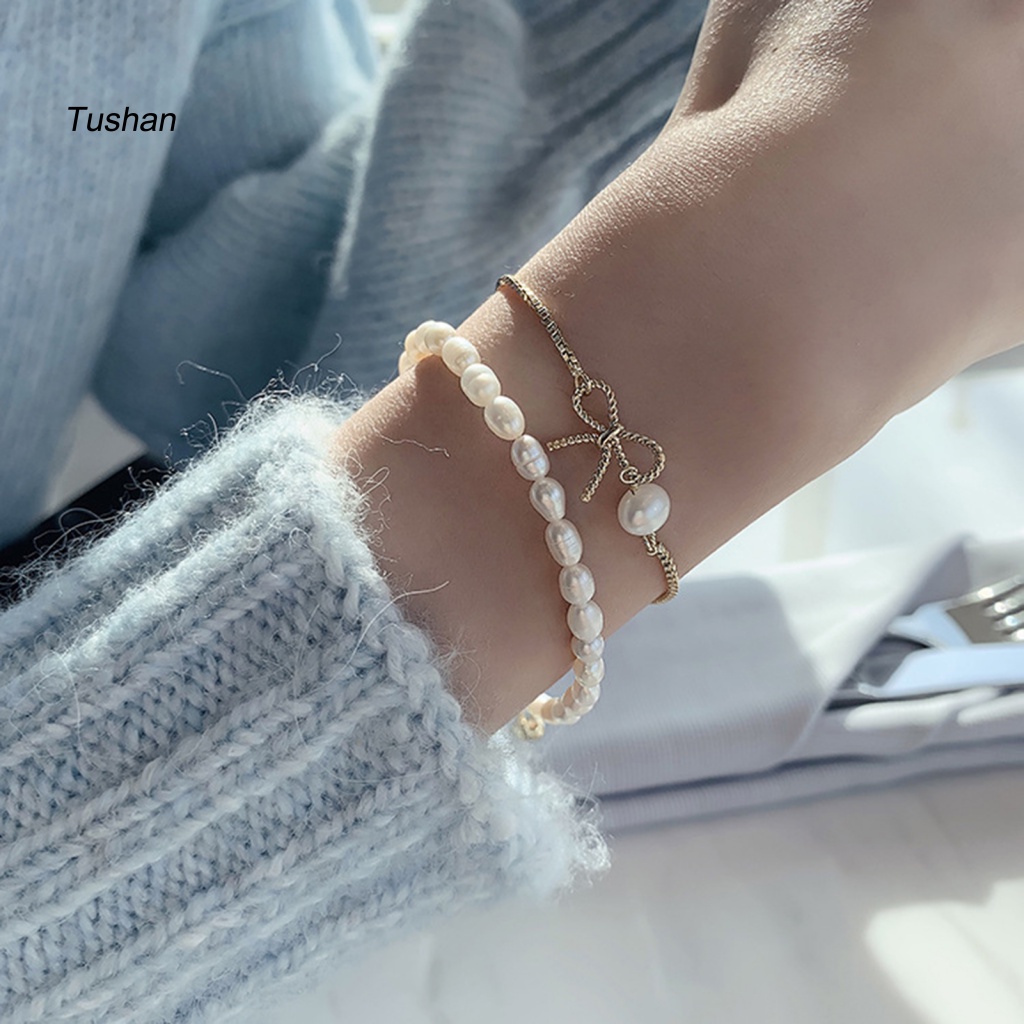 Set 2 Vòng Tay Hạt Ngọc Trai Giả Thời Trang Cho Nữ