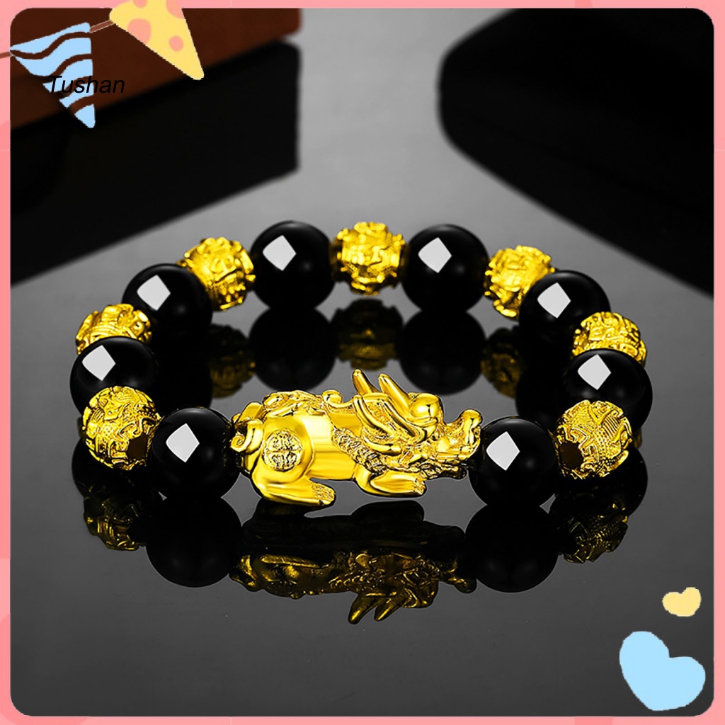 Vòng Tay Chuỗi Hạt Đá Obsidian Tự Nhiên May Mắn Cho Nam Và Nữ