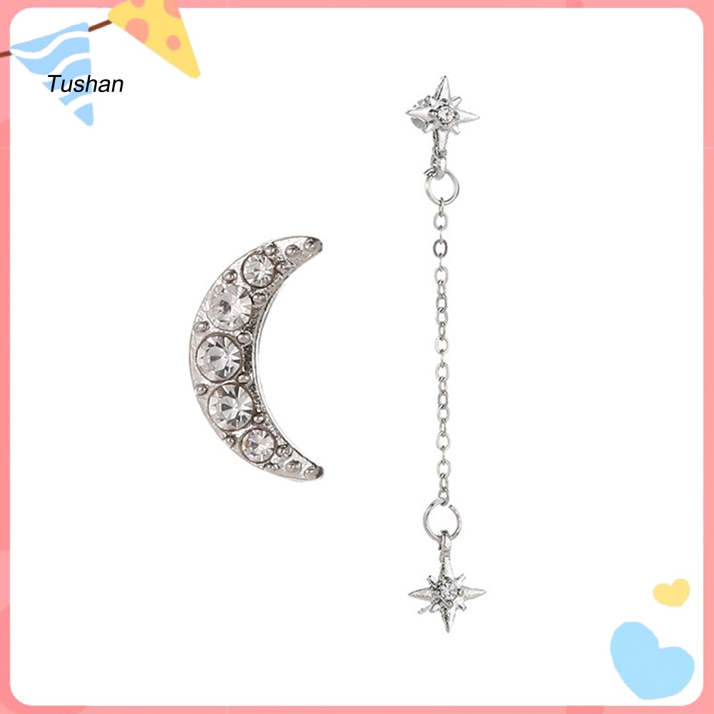 Set 2 Khuyên Tai Hình Trăng Sao Đính Đá Thời Trang Cho Nữ