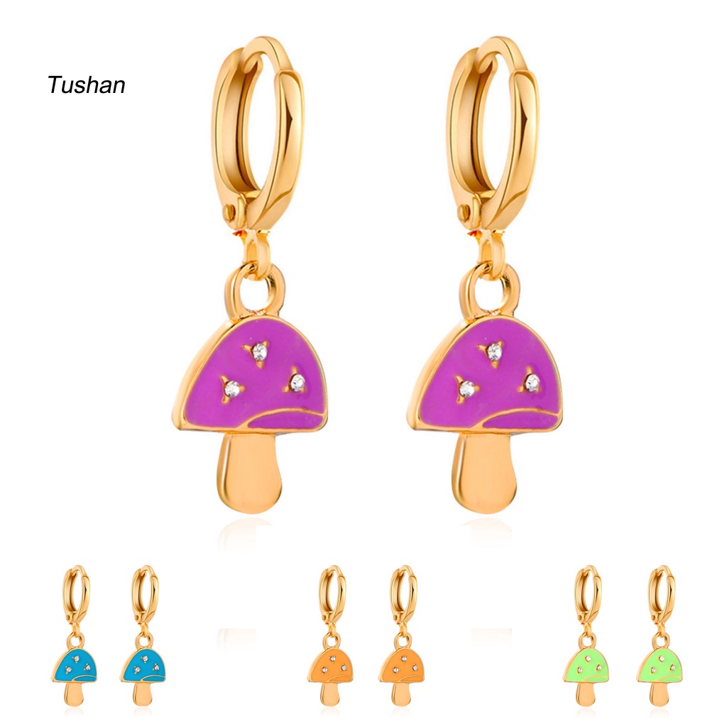 1 Đôi Bông Tai Hợp Kim Hình Nấm Đính Đá Màu Sắc Tươi Sáng