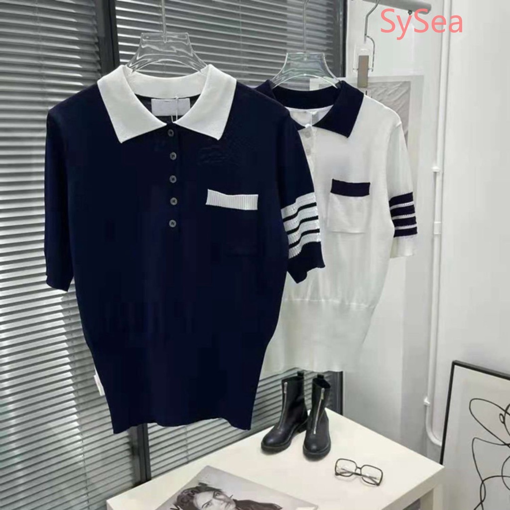 Áo Polo Dệt Kim Phong Cách Hàn Quốc Thời Trang Mùa Hè Xinh Xắn Cho Nữ