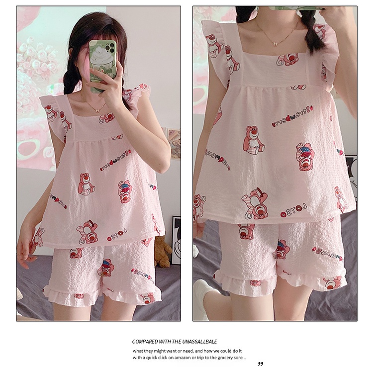 Bộ Đồ Ngủ Hai Mảnh Áo Hai Dây Phối Quần Short Phong Cách Công Chúa Ngọt Ngào Thời Trang Mùa Hè Mới Dành Cho Bạn Nữ