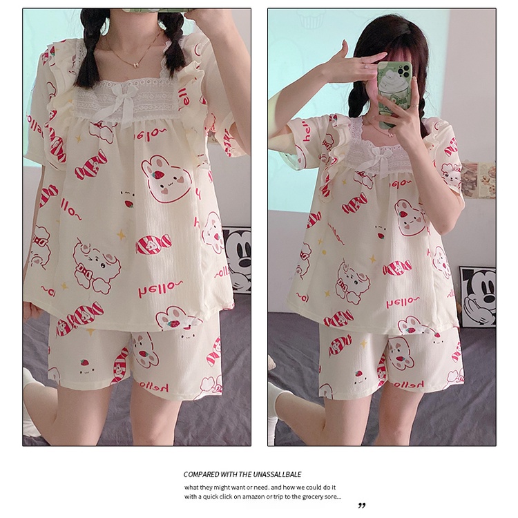 Champray Bộ Đồ Ngủ Ngắn Tay Phong Cách Công Chúa Ngọt Ngào Mùa Hè Cho Nữ