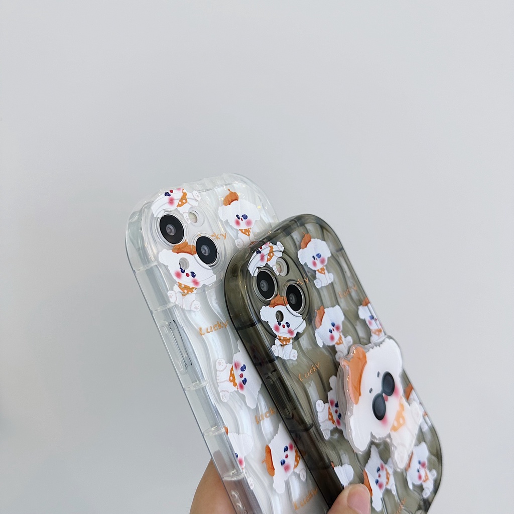Ốp Điện Thoại TPU Dẻo Trong Suốt Họa Tiết Hoạt Hình Chú Chó May Mắn Cho iPhone 13 12 11 Pro Max 14 Plus Đứng