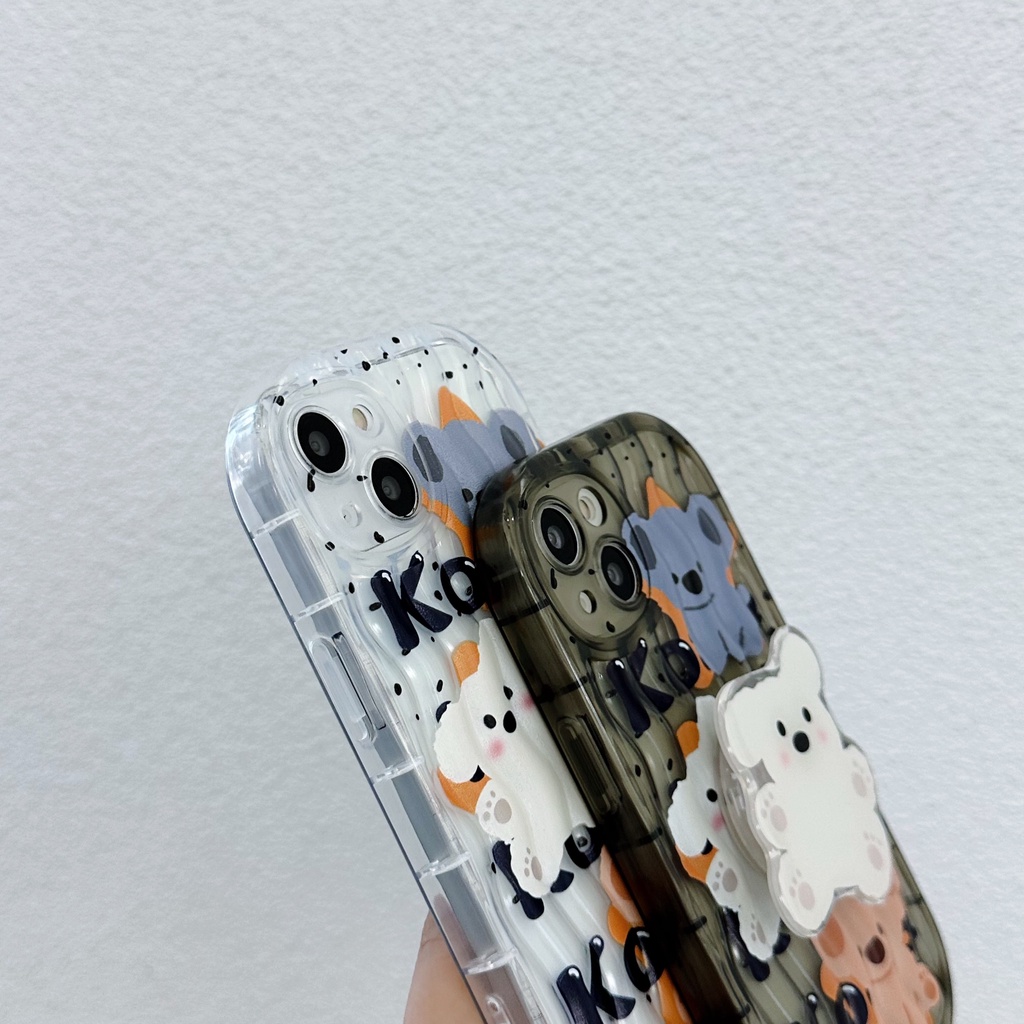 Ốp Điện Thoại TPU Silicon Mềm Hình Gấu Koala Hoạt Hình Màu Trong Suốt Gắn Giá Đỡ iPhone 13 12 11 Pro Max 14 Plus