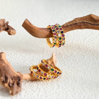 Nhẫn thép titan mạ vàng đính đá zircon nhiều màu độc đáo sang trọng