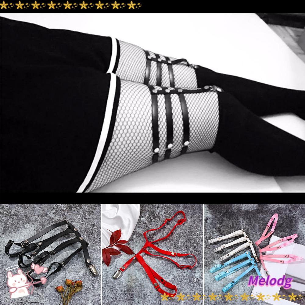 Melodg Đai Nịt Vớ Bằng Da Pu 3 Hàng Phong Cách Gothic