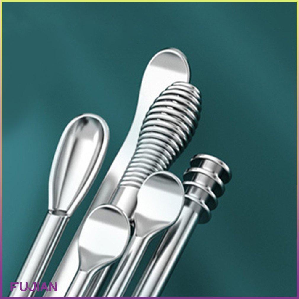 6Pcs Ear Spoon Stainless Steel Curette Spoons Adult Child Hanging Key Pendant Earwax Remover Earpick Tool