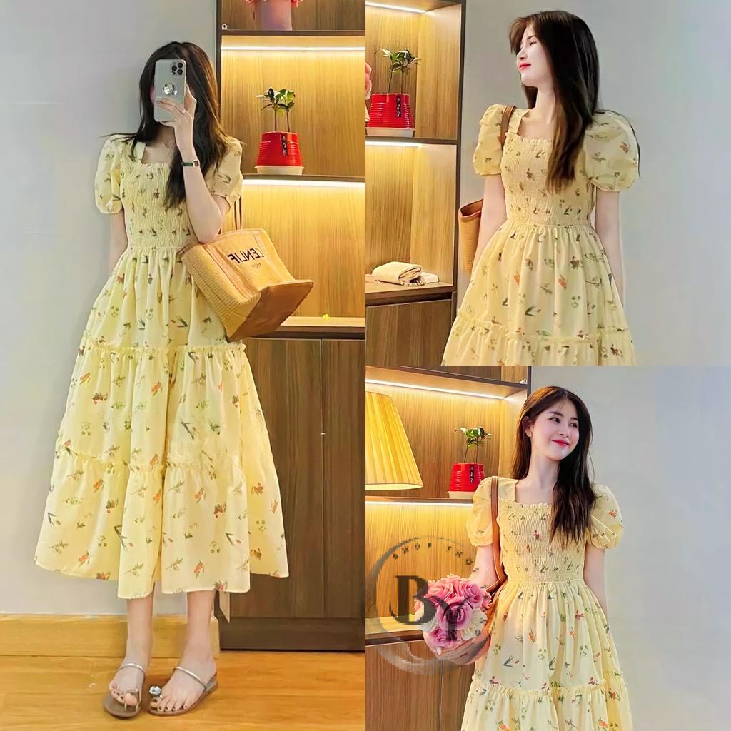 Đầm Váy Tiểu Thư Hoa Nhí Vàng Pastel Phom Dài Dịu Dàng Nữ Tính Dạo Phố Đi Học BY7181