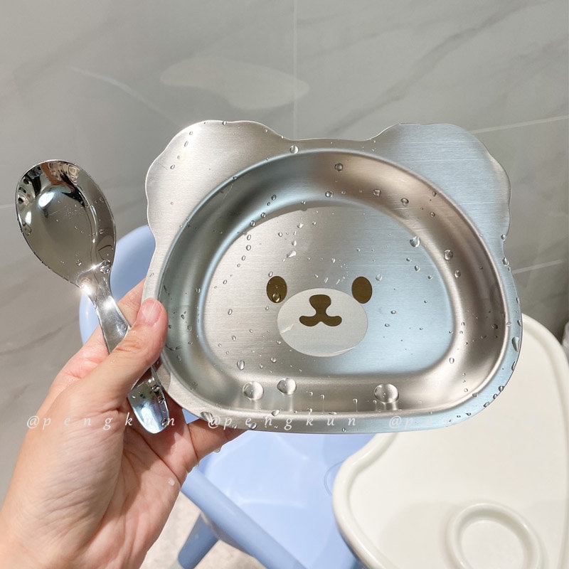 Đĩa Ăn Bằng Thép Không Gỉ 304 Dày Dặn Chống Sốc In Họa Tiết Hoạt Hình Dễ Thương Cho Bé