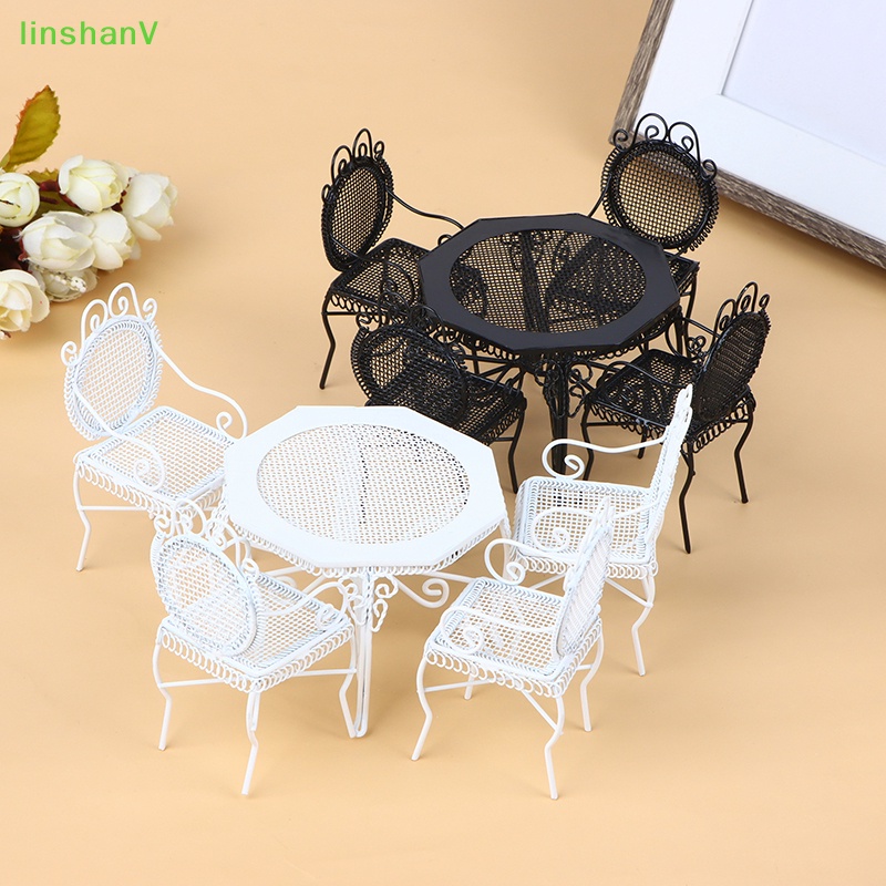 Bộ 5 Mô Hình Bàn Ghế Ăn Bằng Sắt Kiểu Châu Âu Trang Trí Nhà Búp Bê 1: 12