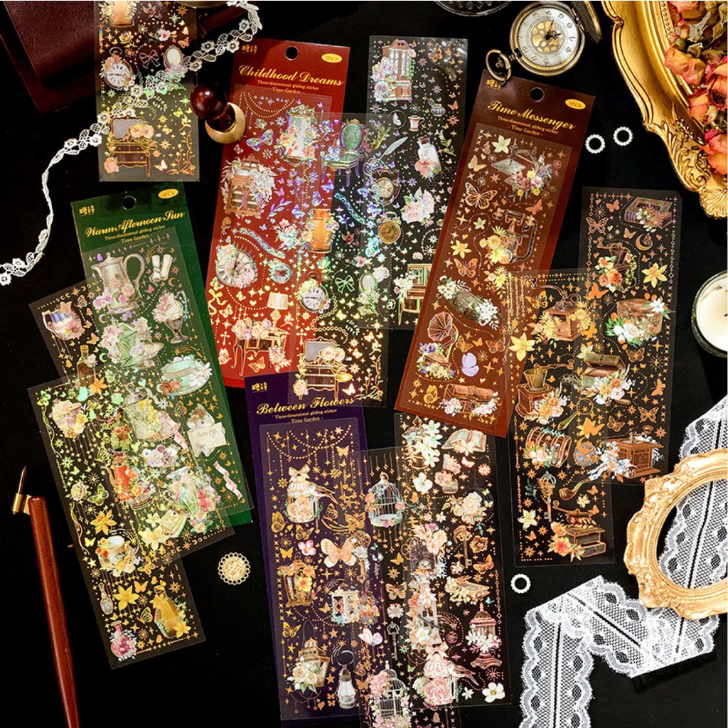 Set 3 Tấm Sticker Dán Trang Trí Sổ Tay DIY Hình Bướm Cổ Điển
