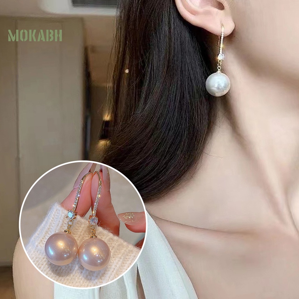 1 Đôi Bông Tai Móc Đính Đá Ngọc Trai Nhân Tạo Lấp Lánh Thời Trang