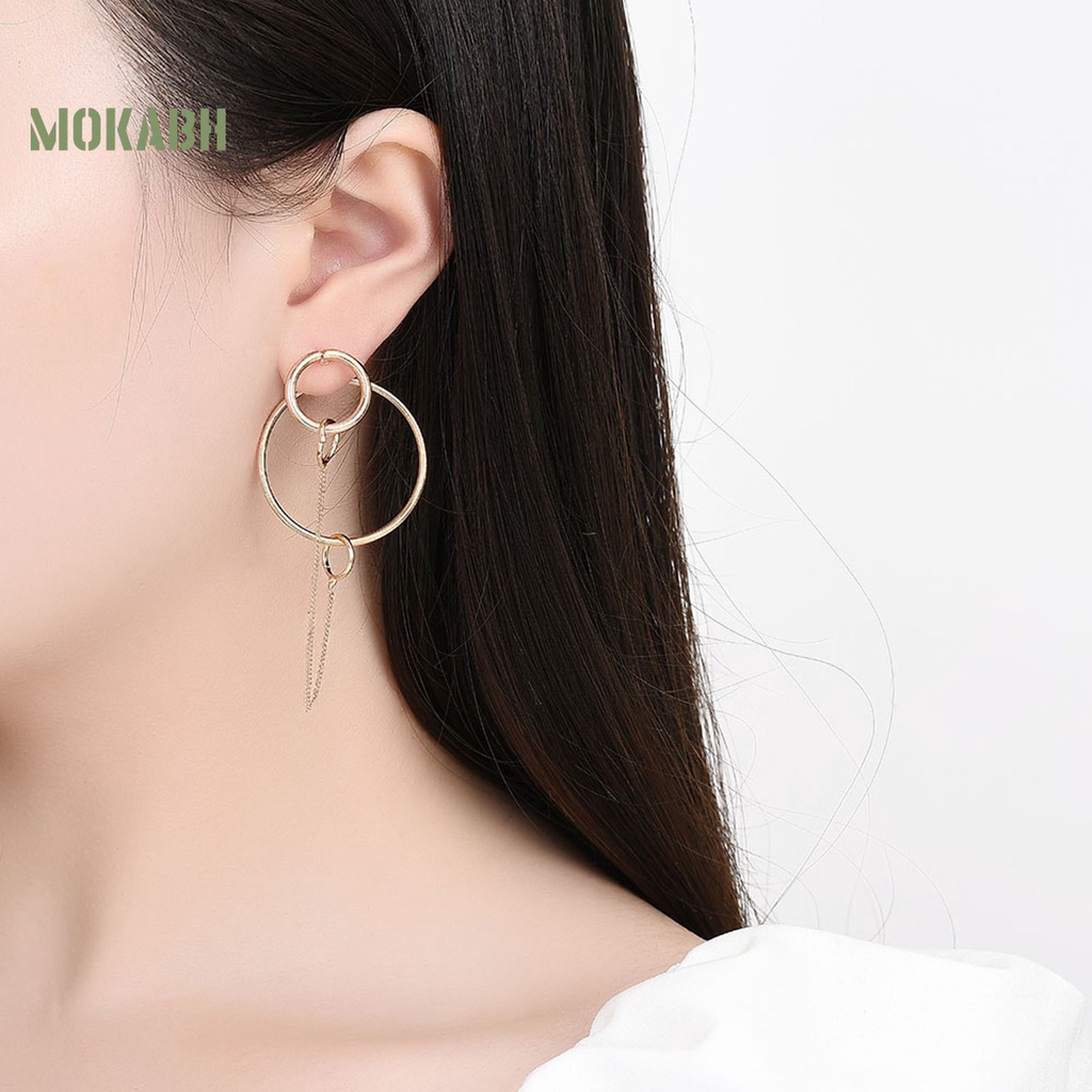 1 Cặp Khuyên Tai Dạng Chuỗi Hình Học Không Đối Xứng Màu Vàng Thời Trang