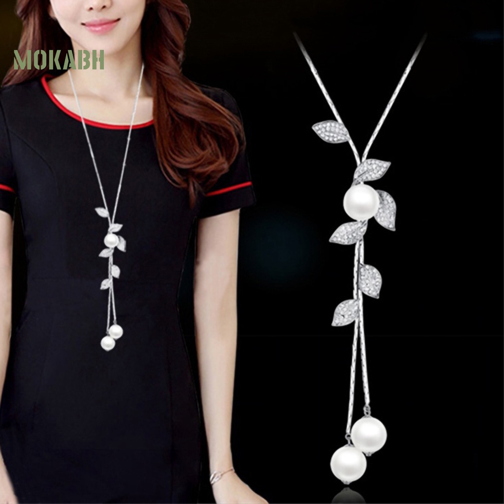 Vòng cổ Mặt Hình Lá Đính Ngọc Trai Nhân Tạo Phối Tua Rua Thời Trang Cho Nữ