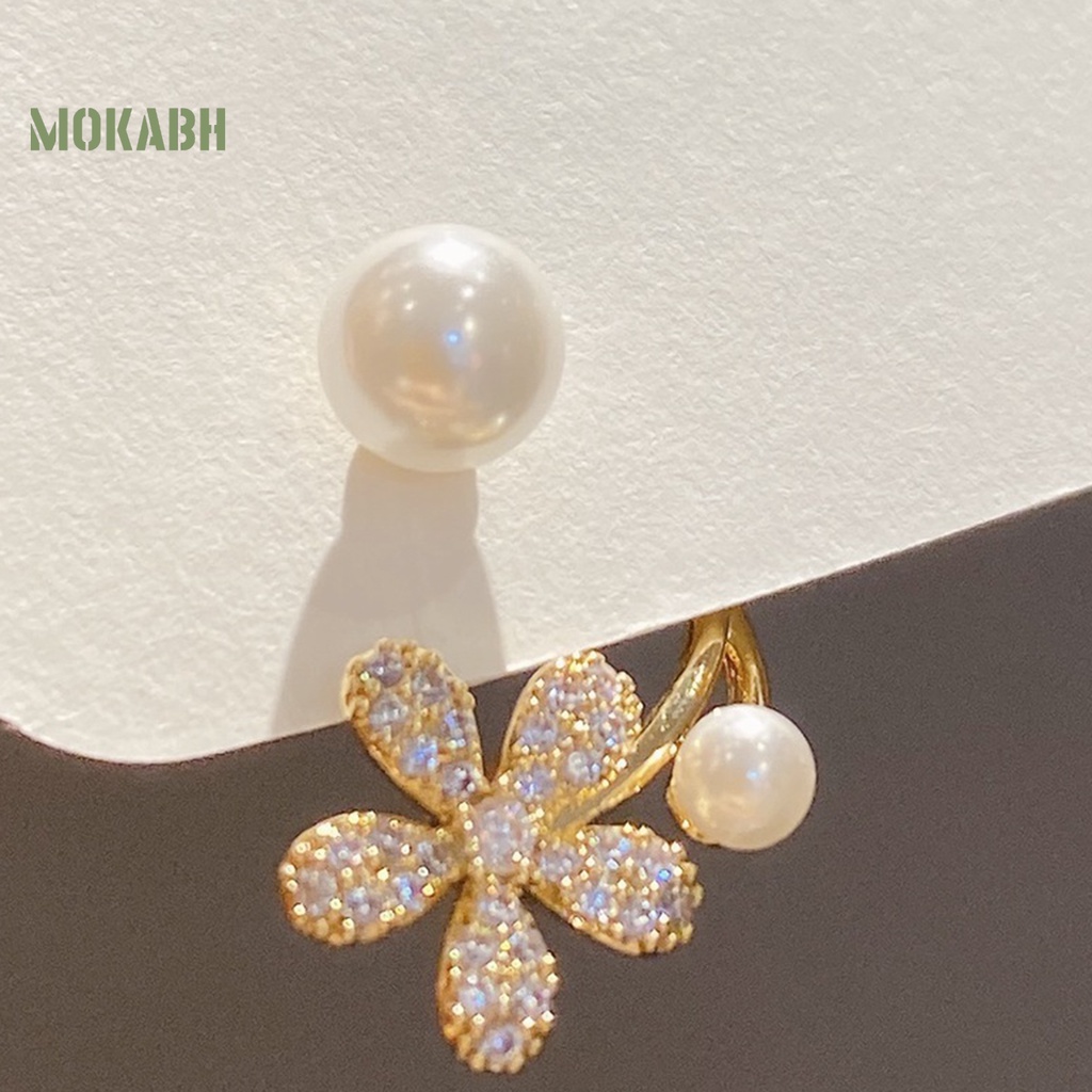 1 Đôi Bông Tai Hình Hoa Đính Ngọc Trai Nhân Tạo Thời Trang