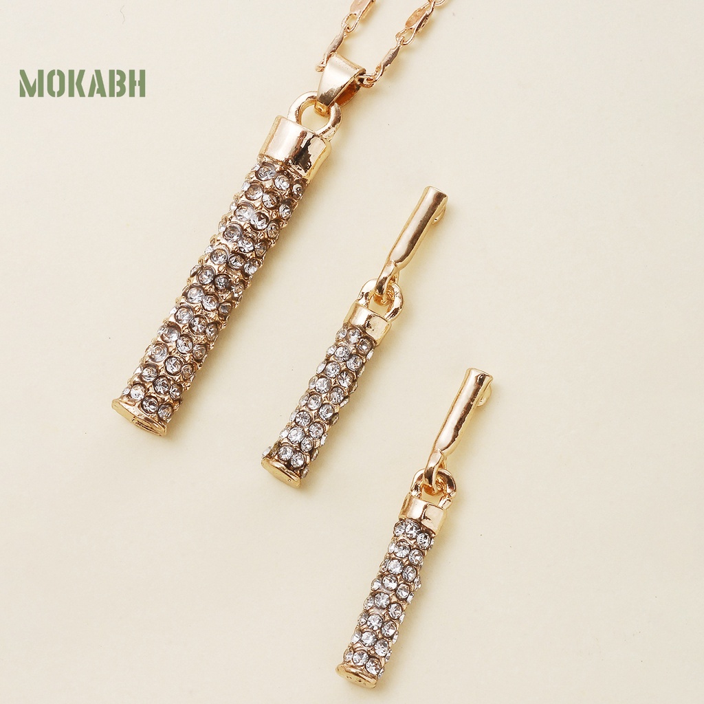 [Mới] Set Vòng cổ + Bông Tai Hình Trụ Đính Đá Sang Trọng