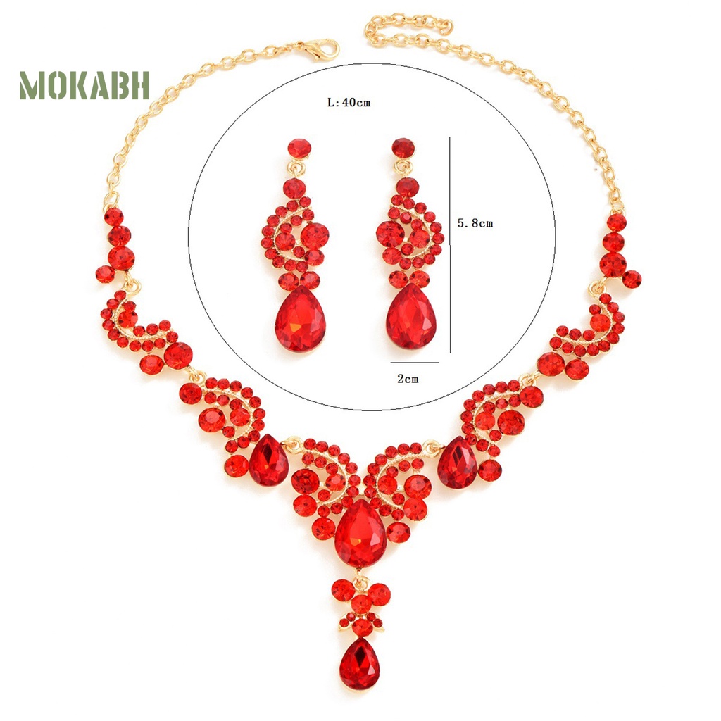 1 Bộ Vòng cổ + Bông Tai Đính Đá Hình Giọt Nước Lấp Lánh Sang Trọng