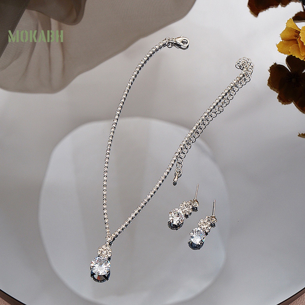 1 Bộ Vòng cổ + Bông Tai Đính Đá Zircon Thời Trang Cho Nữ