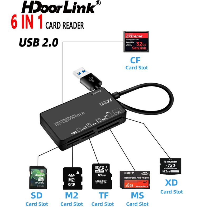 Đầu đọc thẻ nhớ HDOORLINK 6 trong 1 USB 2.0 Type C Sang TF / SD / CF / XD / MS / M2 thích hợp cho máy tính