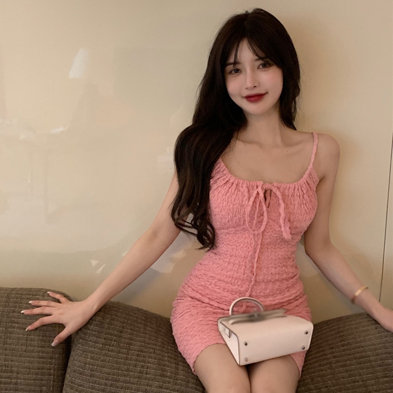 Đầm Ngắn Hai Dây Ôm Dáng Thanh Lịch Quyến Rũ Phong Cách Hàn Quốc