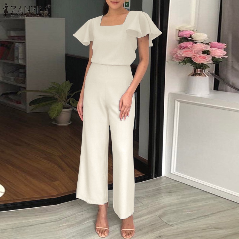 Zanzea Bộ Áo Cổ Vuông + Quần Dài Lưng Cao Có Khóa Kéo Bên Hông Thời Trang Vintage Cho