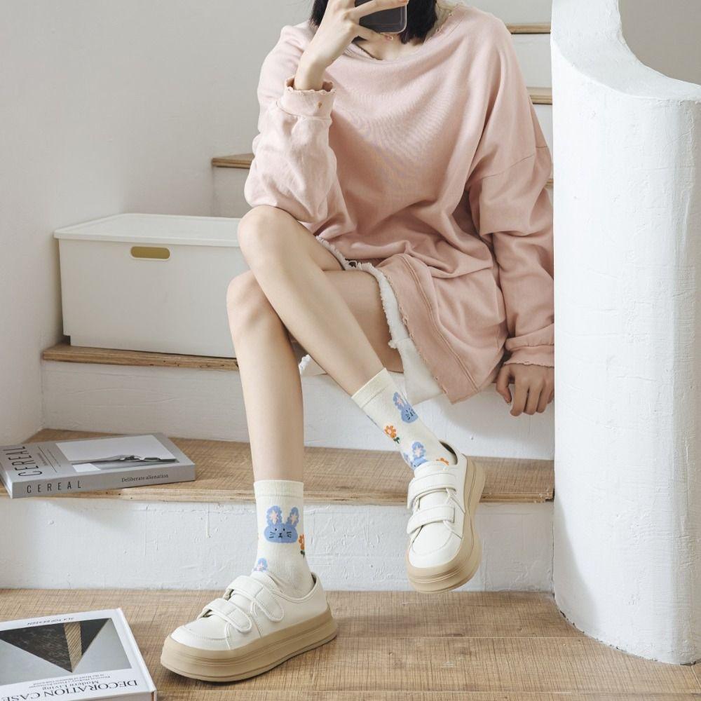 Đôi Vớ Co Giãn Thoáng Khí Thấm Hút Mồ Hôi Họa Tiết Hoa Tulip Thời Trang Hàn Quốc