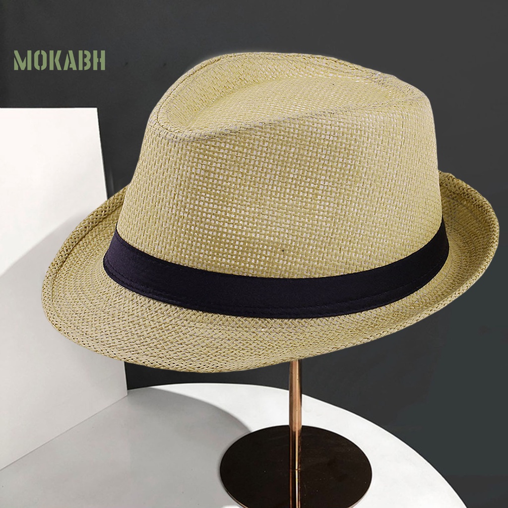 [Mok Abh] Mũ Cao Bồi Panama Vành Xoăn Màu Tương Phản Chống Nắng Có Thể Gập Lại Cho Nam Và Nữ Mang Đi Du Lịch Ngoà