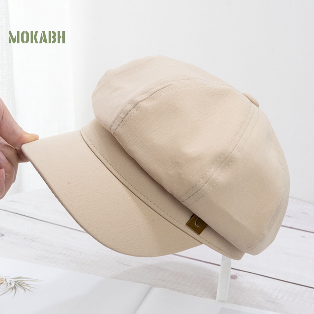Abh [Mok] Mũ Beret Màu Trơn Họa Tiết In Logo Vòm Tròn Vành Ngắn Thời Trang Cho Nữ