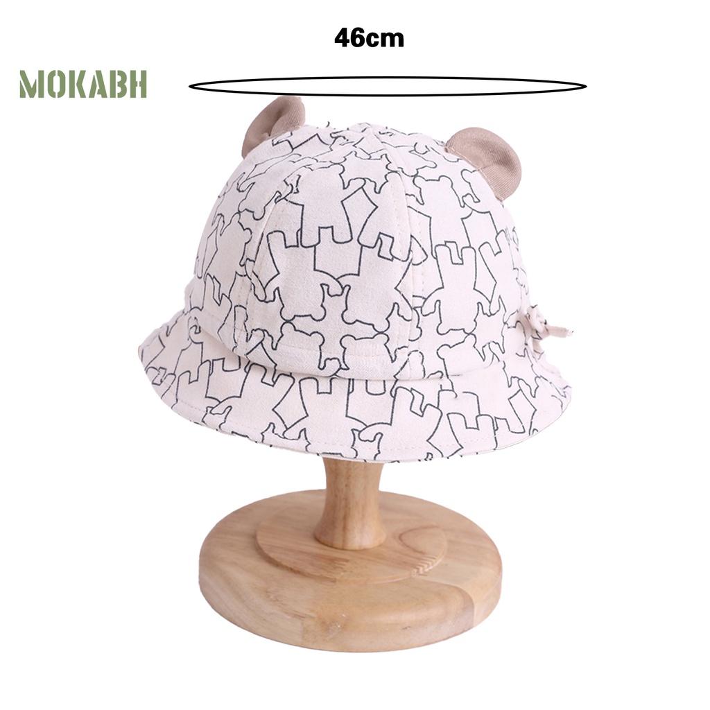 [Mok Abh] Mũ Ngư Dân Hình Tròn Mỏng Màu Tương Phản In Họa Tiết Gấu Hoạt Hình Có Thể Điều Chỉnh Bảo Vệ Tai Cho Trẻ Em