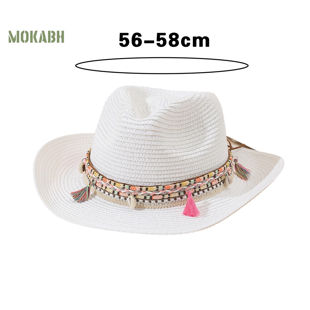 [Mok Abh] Mũ Cói Chống Nắng Vành Rộng Không Xù Lông Nhiều Màu Sắc Phong Cách Bohemia Thời Trang Cho Nam Và Nữ