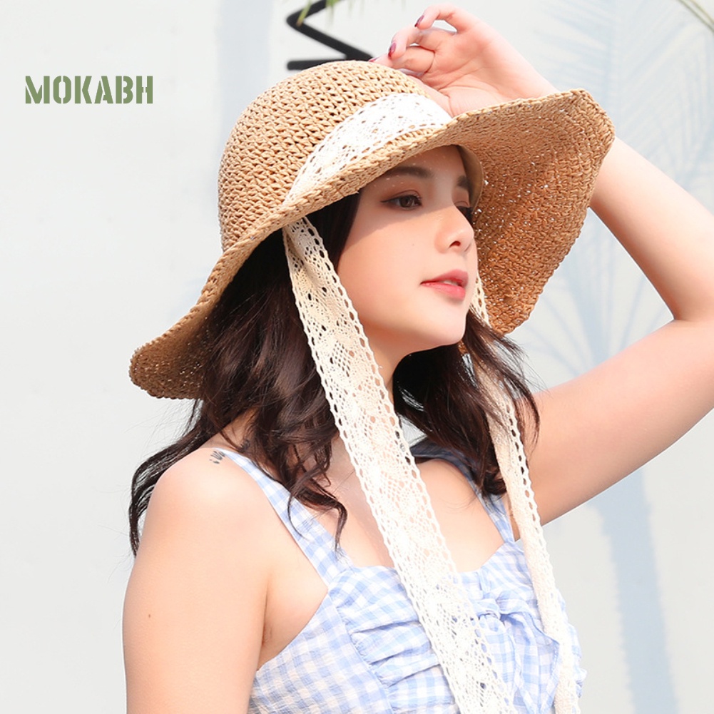 Abh Mũ Cói Rộng Vành Chống Nắng Cột Dây Cho Nữ